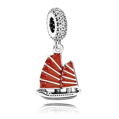 Pandora CHINESE JUNK SHIP SILVER DANGLE WITH CLEAR CUBIC ZIRCONIA AND RE